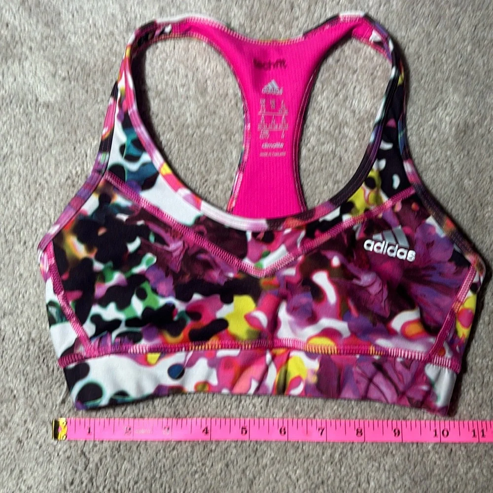 Adidas Pink purple Sports Bra Racerback women’s small abstract floral multicolor